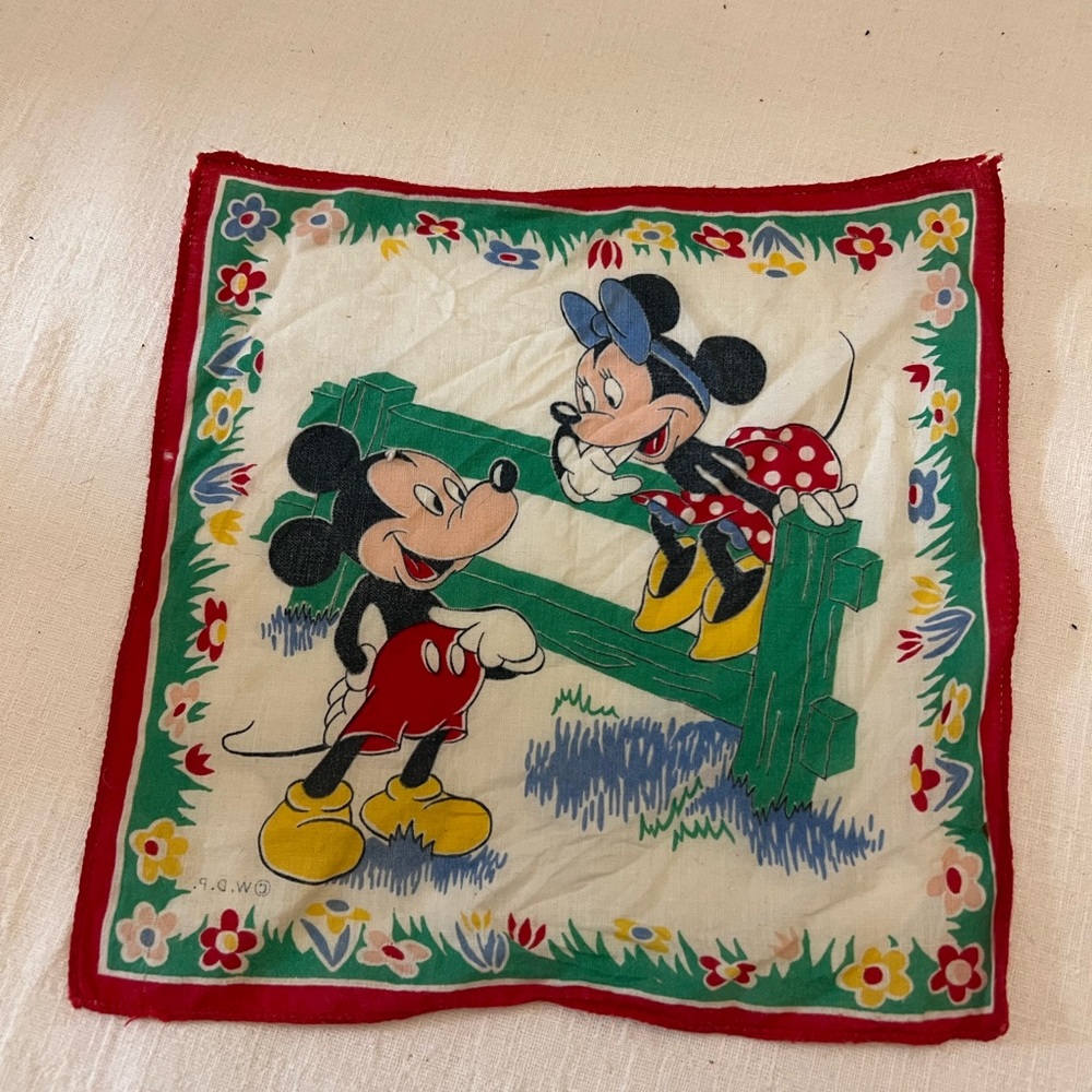 Vintage Mickey and Minnie Mouse handkerchief.